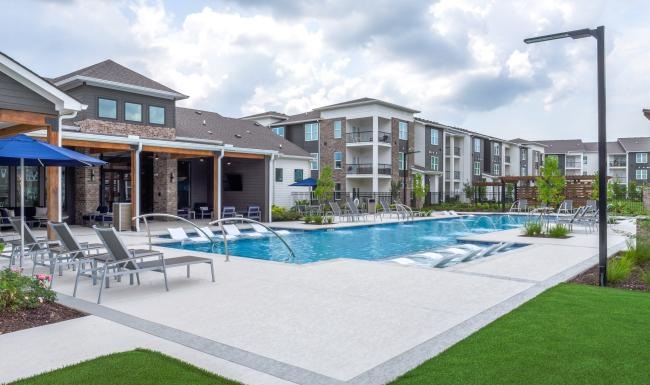 Sparkling swimming pool a swimming pool in front of a building
