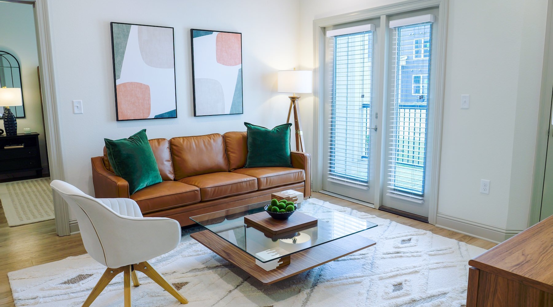 Relax and unwind in stylish living spaces a living room with a couch and coffee table