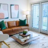 a living room with a couch and coffee table
