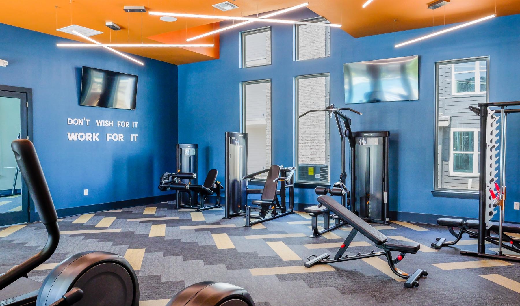 Get your workout on a gym with exercise equipment